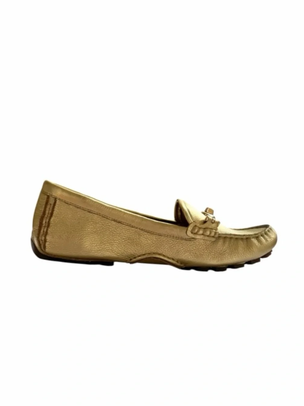 Coach Metallica Gold Tumbled Leather TurnLock Arlene Driving Loafers Size 7.5